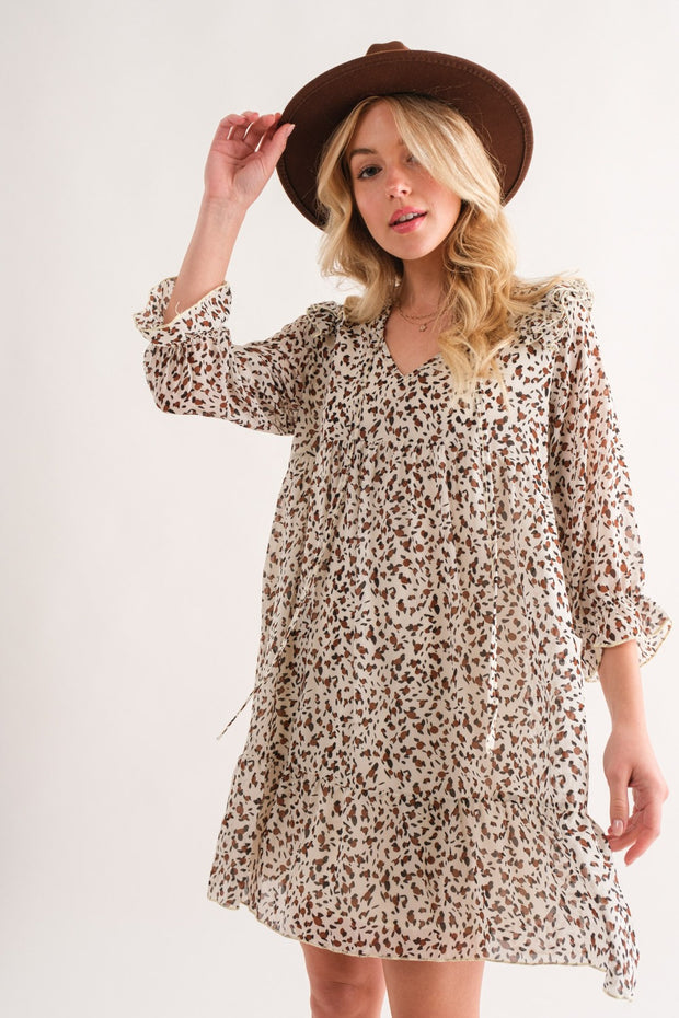 And The Why Leopard Ruffle Hem Woven Mini Dress - Fashionmj