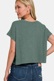 Zenana Round Neck Short Sleeve Crop T-Shirt - Fashionmj