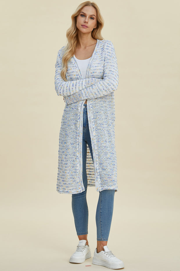 Double Take Full Size Open Front Longline Cardigan - Fashionmj