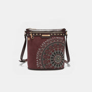 Nicole Lee USA Metallic Stitching Embroidery Inlaid Rhinestone Crossbody Bag - Fashionmj