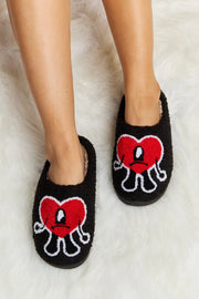 Melody Love Heart Print Plush Slippers - Fashionmj