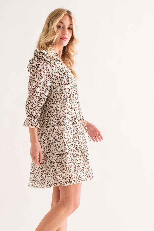 And The Why Leopard Ruffle Hem Woven Mini Dress - Fashionmj