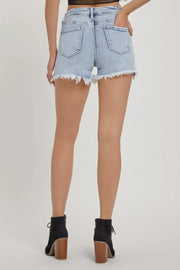 RISEN Full Size High Rise Rhinestone Strap Embellished Denim Shorts - Fashionmj