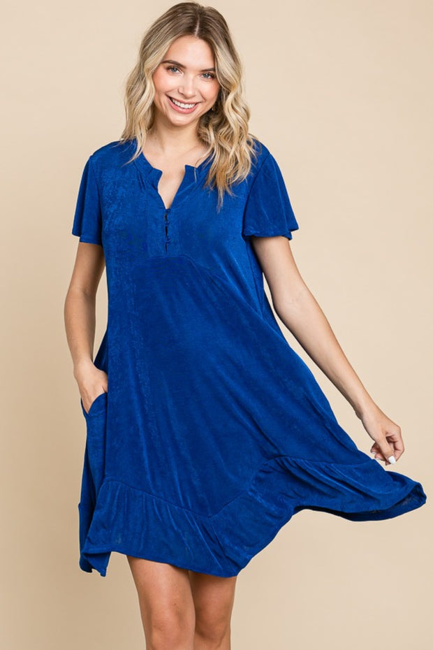 Culture Code Full Size Short Sleeve Ruffled Asymmetric Hem Dress - Fashionmj