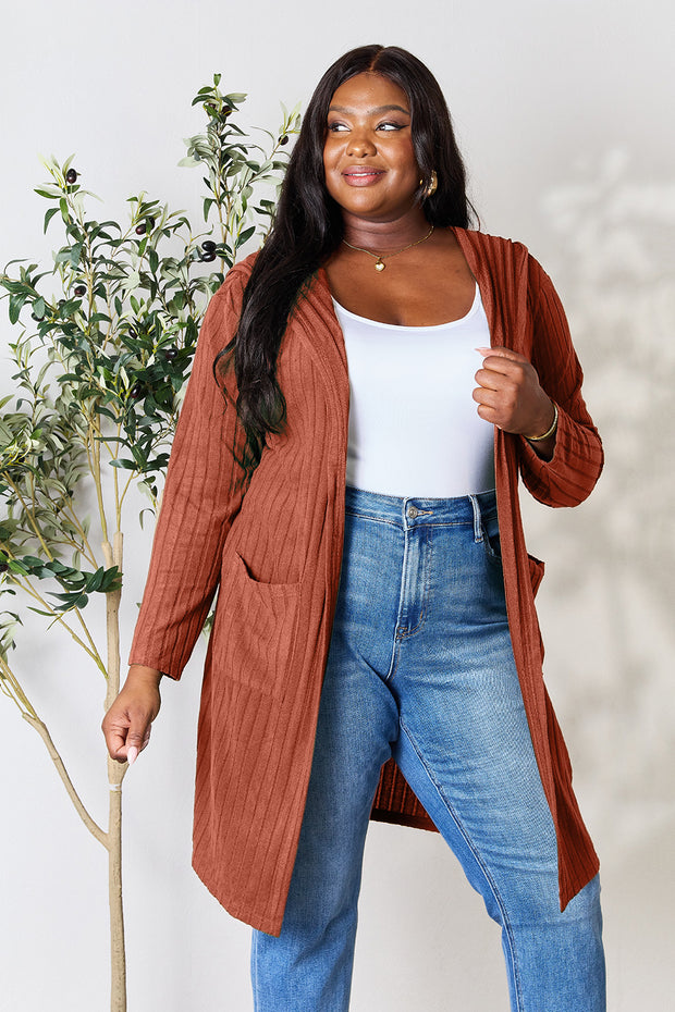 Basic Bae Full Size Hooded Sweater Cardigan - Fashionmj