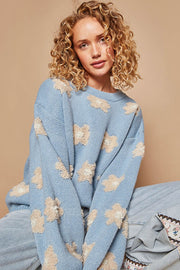 POL Daisy Pattern Drop Shoulder Sweater - Fashionmj