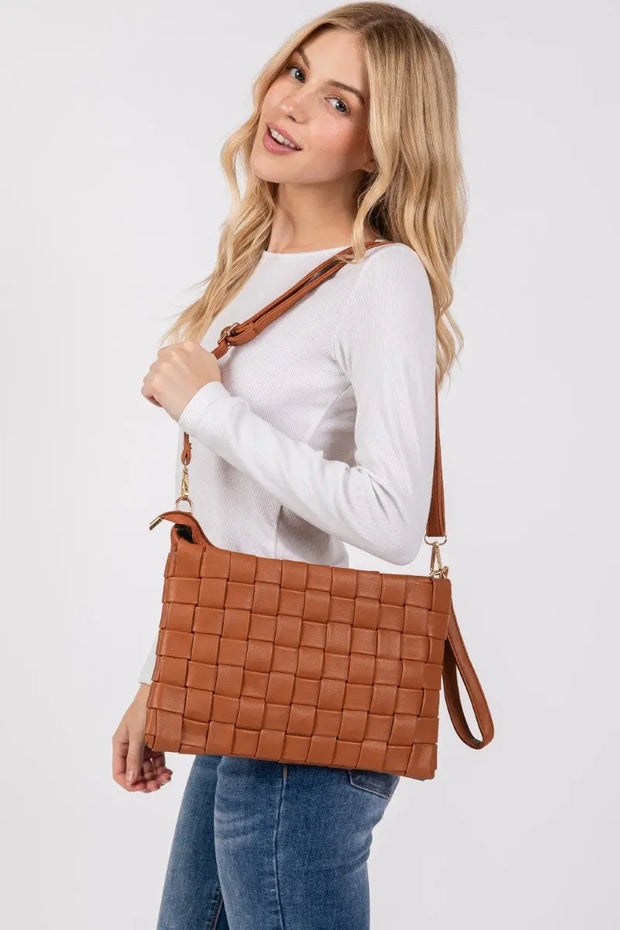 Fame Faux Leather Basket Weave  Crossbody Bag Trendsi