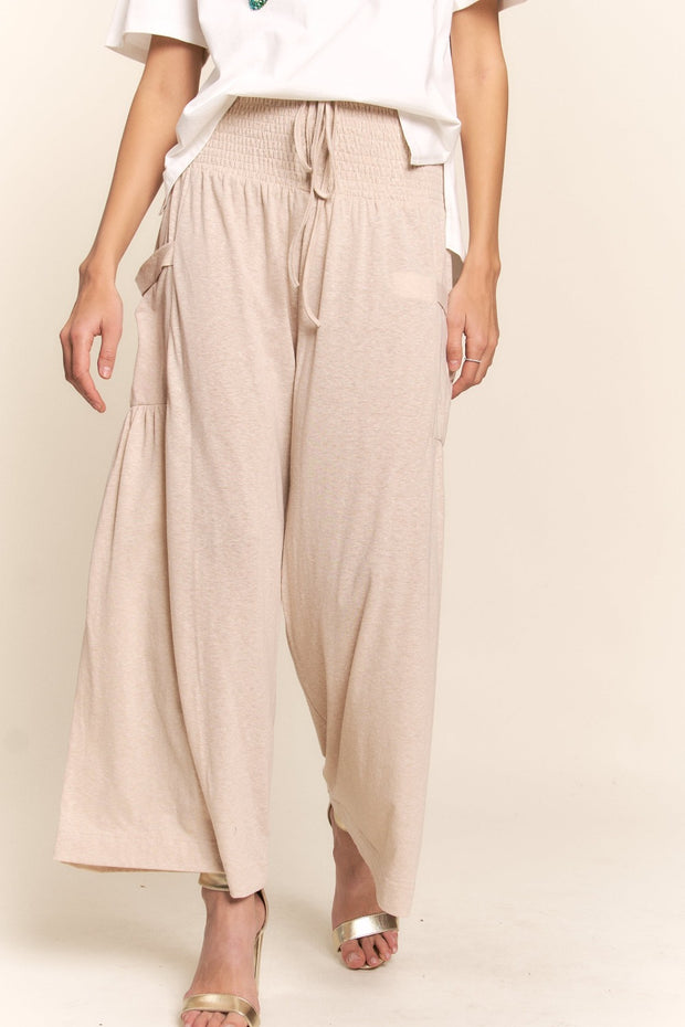 J.NNA Smocked Waist Boho Wide Leg Pants with Pockets - Fashionmj