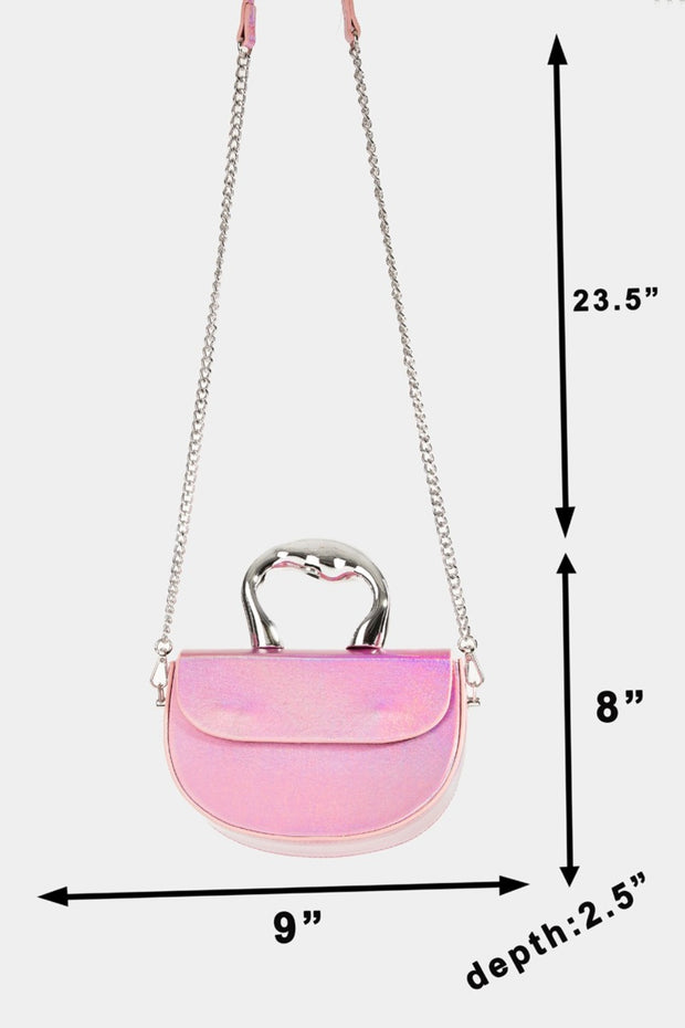 Fame Glossy Semi Circle Top Handle Bag - Fashionmj