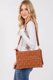 Fame Faux Leather Basket Weave  Crossbody Bag Trendsi