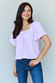 Ninexis Keep Me Close Square Neck Short Sleeve Blouse in Lavender - Fashionmj