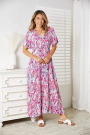 Double Take Multicolored V-Neck Maxi Dress - Fashionmj