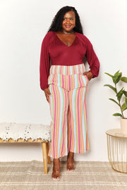 Double Take Striped Smocked Waist Pants with Pockets - Fashionmj