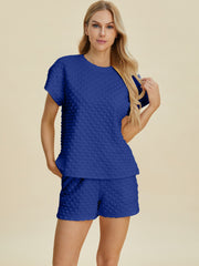 Double Take Full Size Texture T-Shirt and Shorts Set - Fashionmj