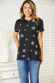 Double Take Dandelion Print Round Neck T-Shirt - Fashionmj