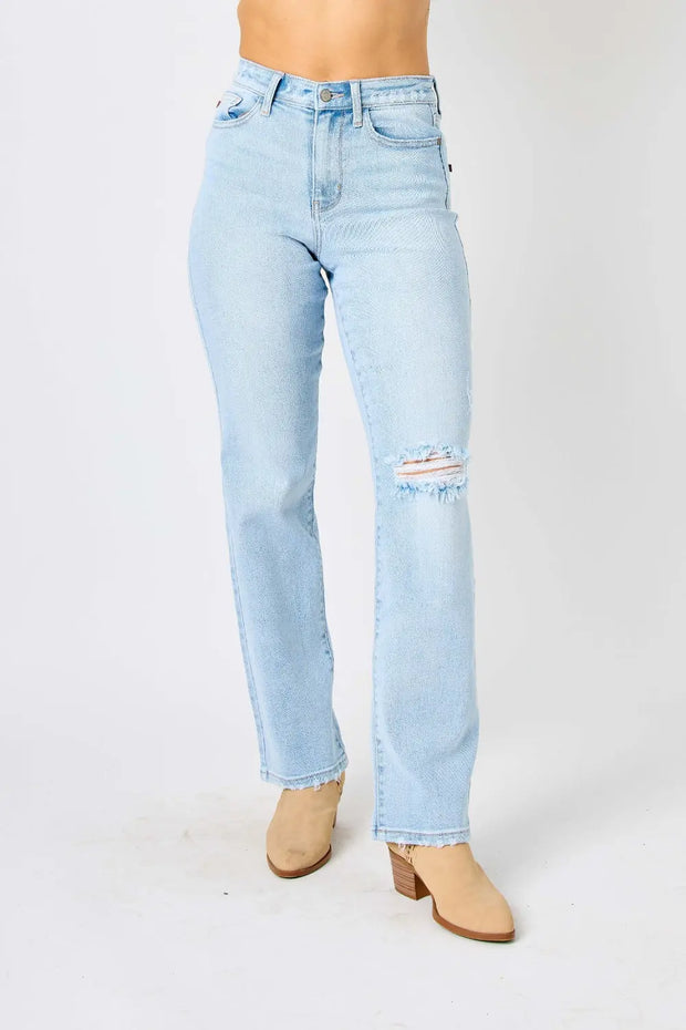 Judy Blue Full Size High Waist Distressed Straight Jeans Trendsi