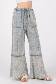 SAGE + FIG Mineral Washed Terry Wide Leg Pants - Fashionmj