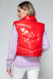 Snobbish Zip Up Turtleneck Shiny Quilted Vest - Fashionmj