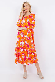 Celeste Full Size Pick-Up Hem Asymmetric Floral Midi Dress - Fashionmj