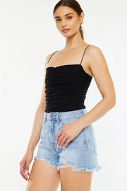 Kancan Raw Hem Distressed High Waist Denim Shorts - Fashionmj