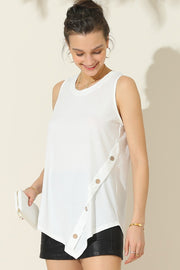 Ninexis Round Neck Button Side Tank - Fashionmj