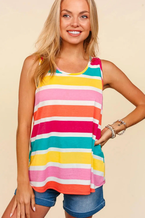 Haptics Round Neck Striped Knit Tank - Fashionmj