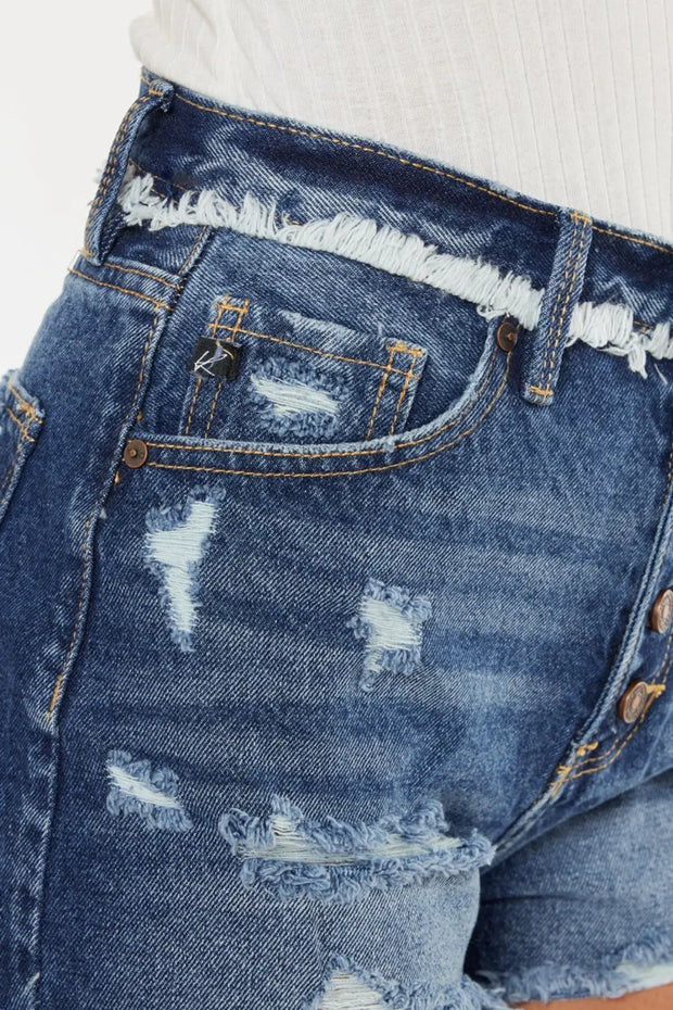 Kancan Distressed Button Fly Denim Shorts - Fashionmj