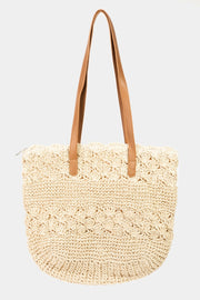 Fame Straw Braided Tote Bag - Fashionmj