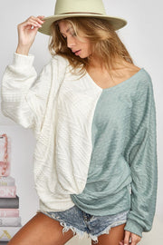 BiBi Twist Front Contrast Cable Knit Top - Fashionmj