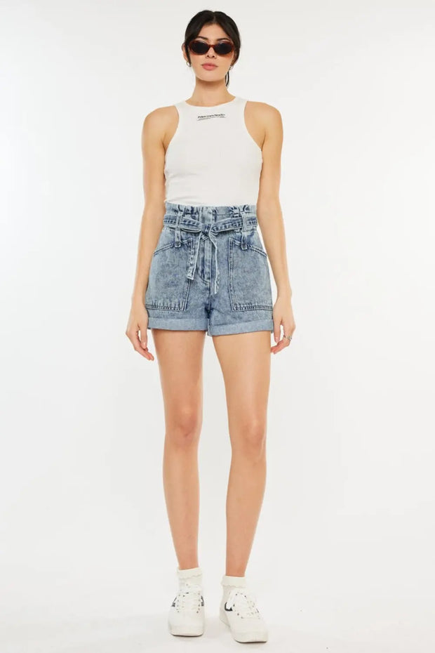 Kancan Ultra High Rise Paperbag Denim Shorts - Fashionmj