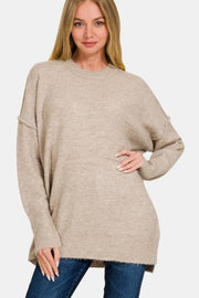 Zenana High-Low Hem Drop Shoulder Sweater - Fashionmj