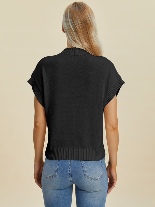 Double Take Full Size Mock Neck Short Sleeve Sweater - Fashionmj