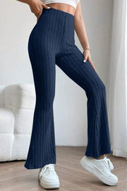 Basic Bae Full Size Ribbed High Waist Flare Pants Trendsi