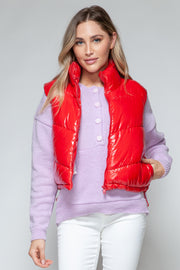 Snobbish Zip Up Turtleneck Shiny Quilted Vest - Fashionmj