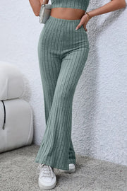 Basic Bae Full Size Ribbed High Waist Flare Pants Trendsi