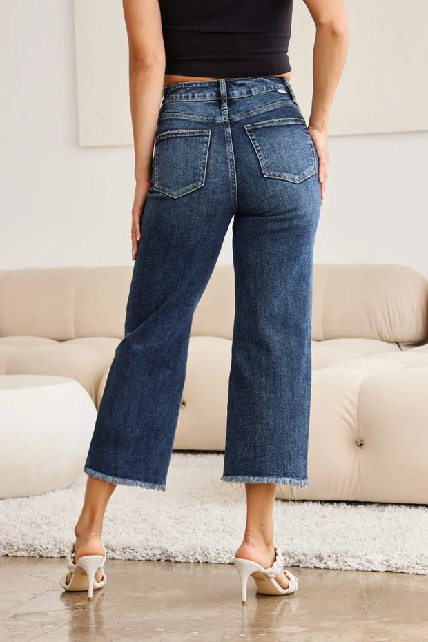 RFM Full Size Tummy Control High Waist Raw Hem Jeans - Fashionmj