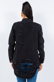 American Bazi Distressed Button Up Long Sleeve Denim Jacket - Fashionmj