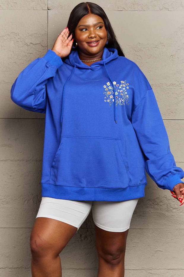 Simply Love Simply Love Full Size Flower Graphic Dropped Shoulder Hoodie - Fashionmj