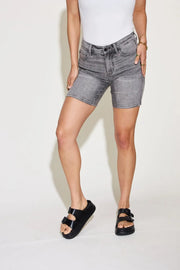 Judy Blue Full Size High Waist Washed Denim Shorts - Fashionmj