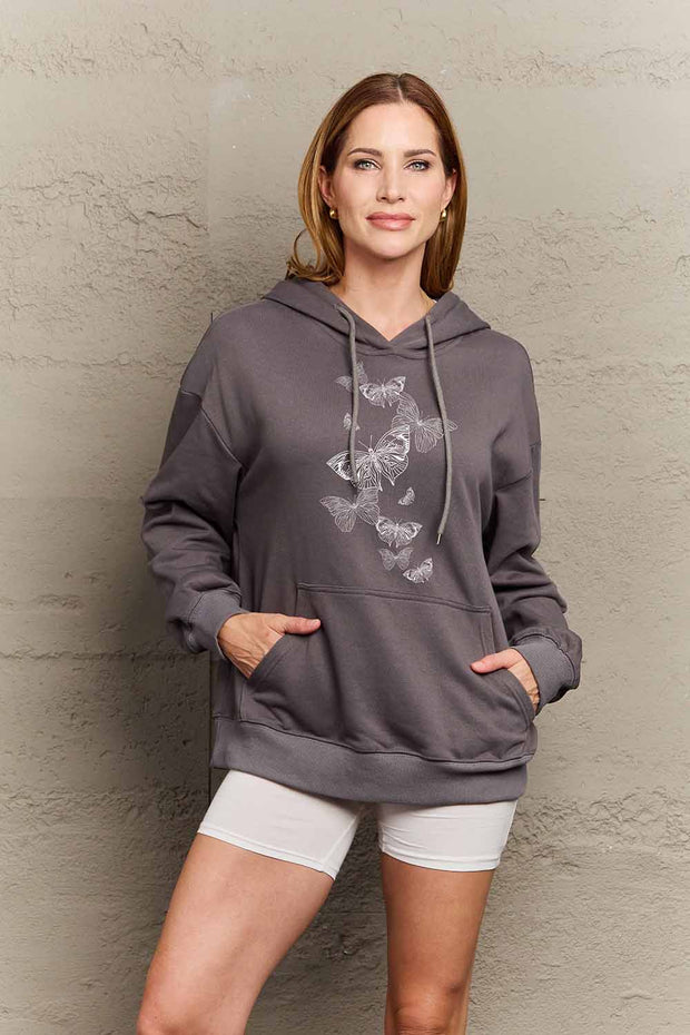 Simply Love Simply Love Full Size Dropped Shoulder Butterfly Graphic Hoodie - Fashionmj