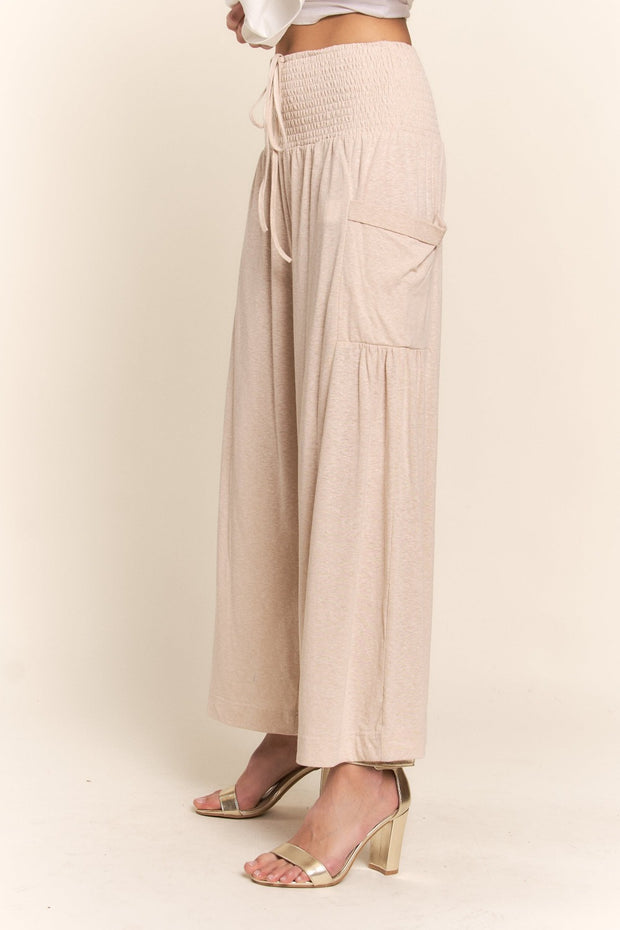 J.NNA Smocked Waist Boho Wide Leg Pants with Pockets - Fashionmj