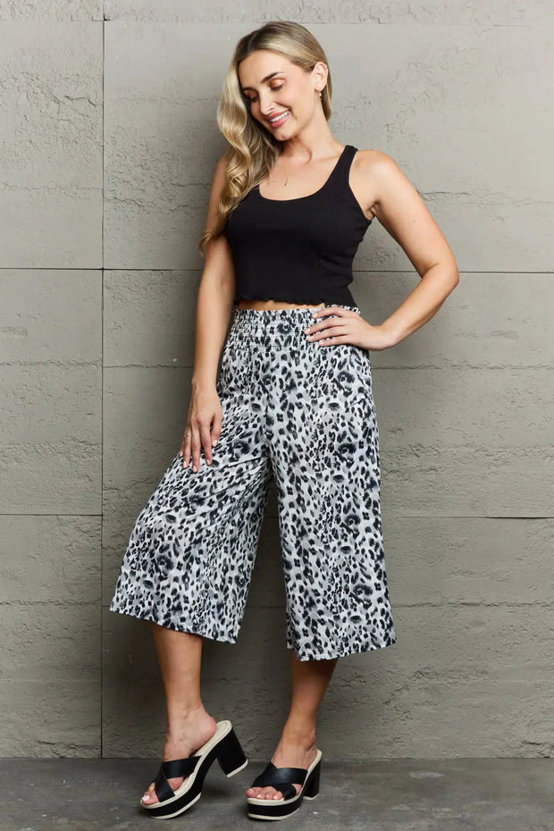 Ninexis Leopard High Waist Flowy Wide Leg Pants with Pockets - Fashionmj