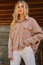 And The Why Full Size Plaid Button Up Raw Hem Shirt - Fashionmj