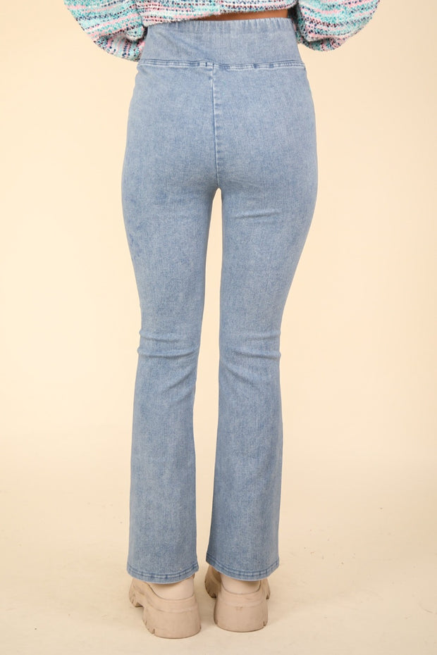 VERY J Washed Denim Stretchy Crossover Waist Leggings