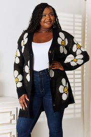 Perfee Floral Button Down Longline Cardigan - Fashionmj