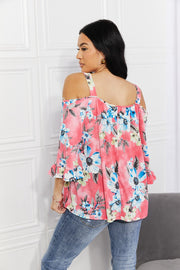 Sew In Love Full Size Fresh Take  Floral Cold-Shoulder Top - Fashionmj