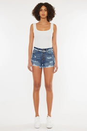 Kancan Distressed Button Fly Denim Shorts - Fashionmj