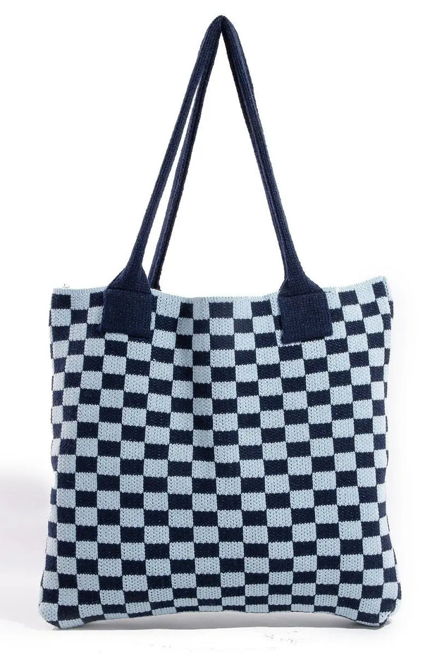 Fame Checkered Pattern Tote Bag Trendsi