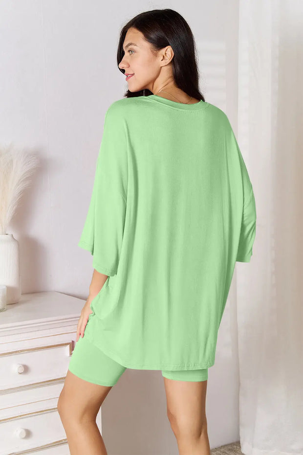 Basic Bae Full Size Soft Rayon Three-Quarter Sleeve Top and Shorts Set - Fashionmj