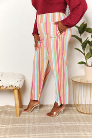 Double Take Striped Smocked Waist Pants with Pockets - Fashionmj